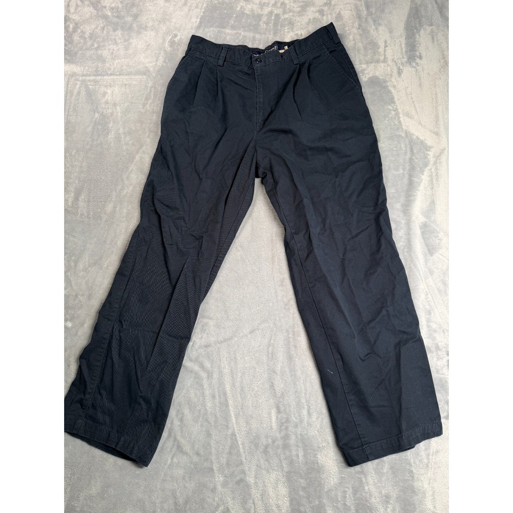 Sonneti Chino Pants Mens 34 Navy Blue Cotton Pleated Slash Pocket Straight Leg